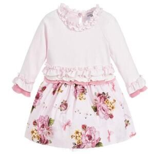 Monnalisa Ruffle and floral dress, Pink, 24 months